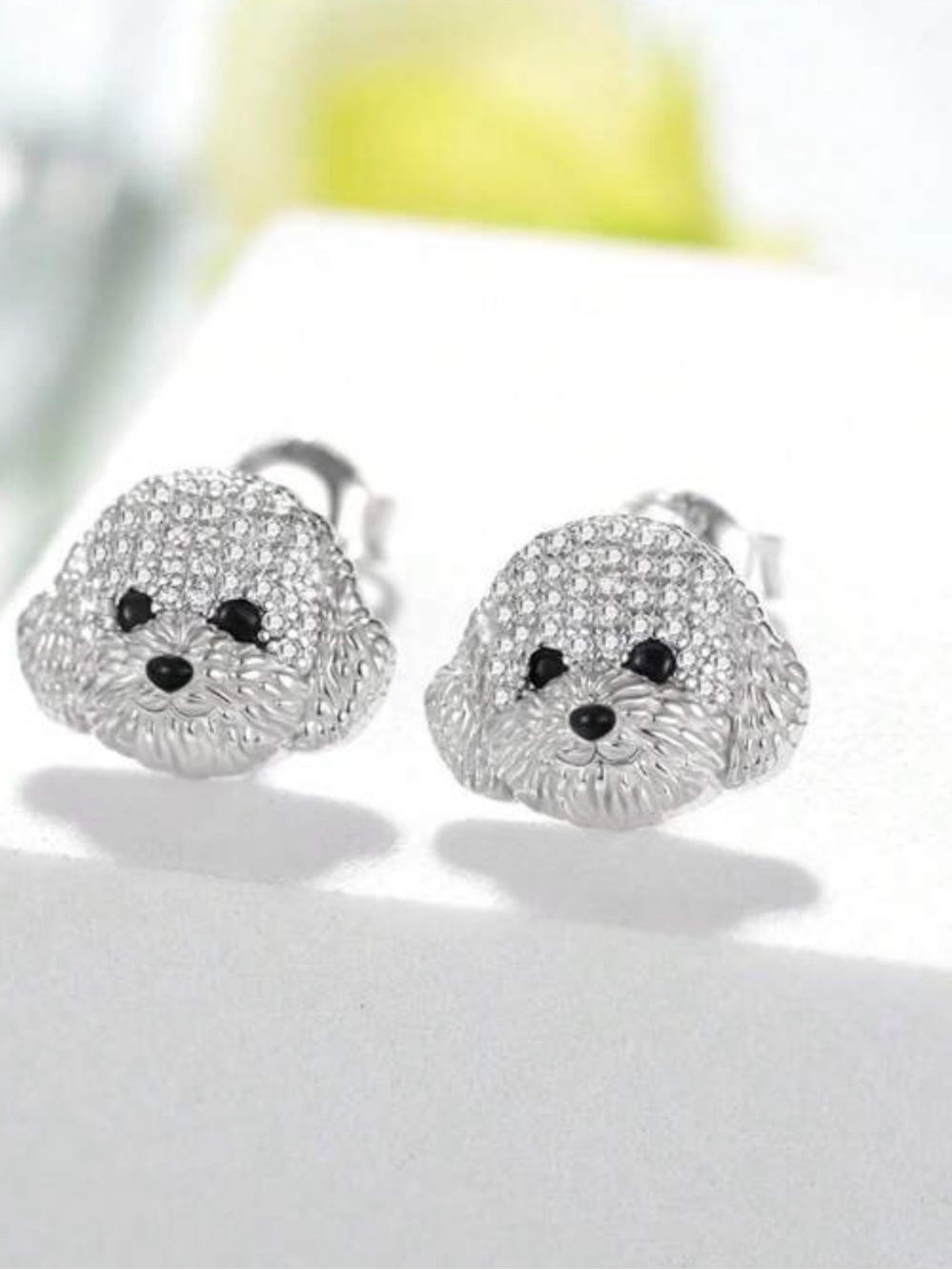 Silver CZ Stud Maltese Earrings - Sparkling Dog Earrings